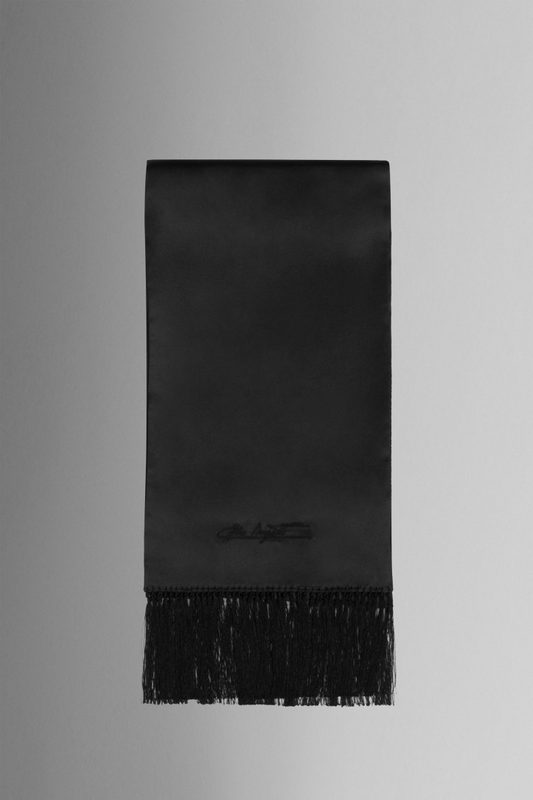 BLACK PURE SILK SCARF WITH FRINGES